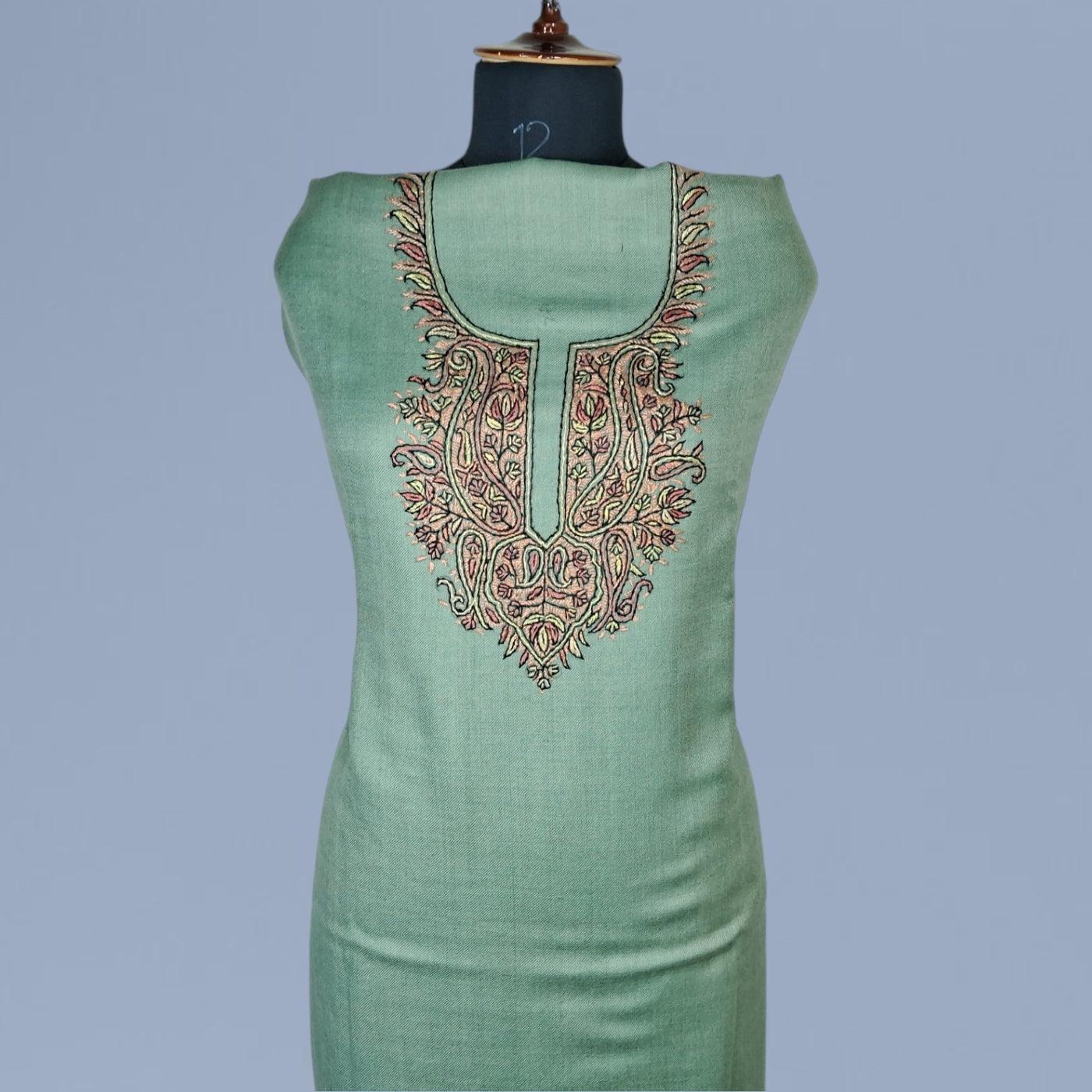 Kashmiri Sozni Work Suit | Woollen Suit | Unstitched Suit