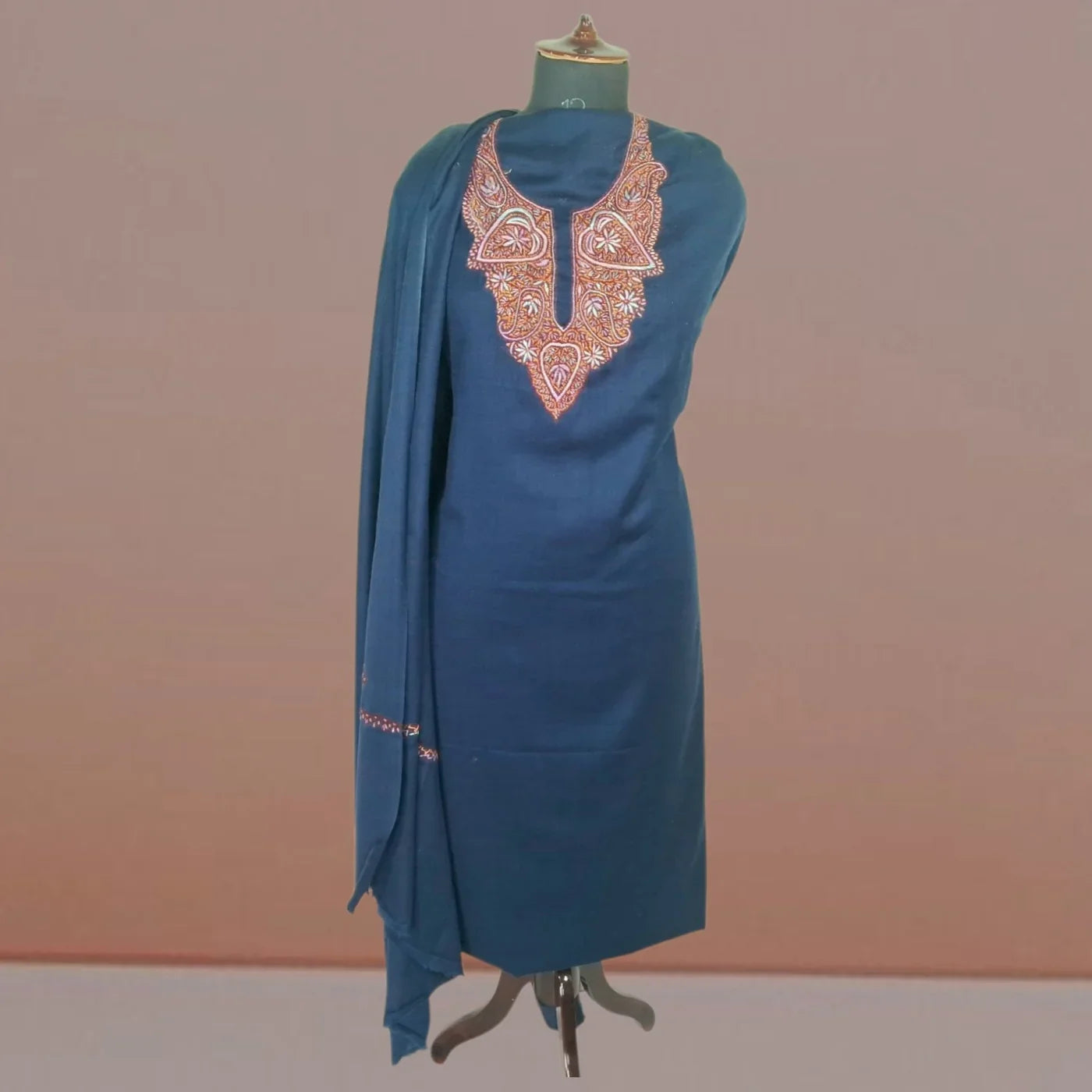 Kashmiri Sozni Work Suit | Woollen Suit | Unstitched Suit