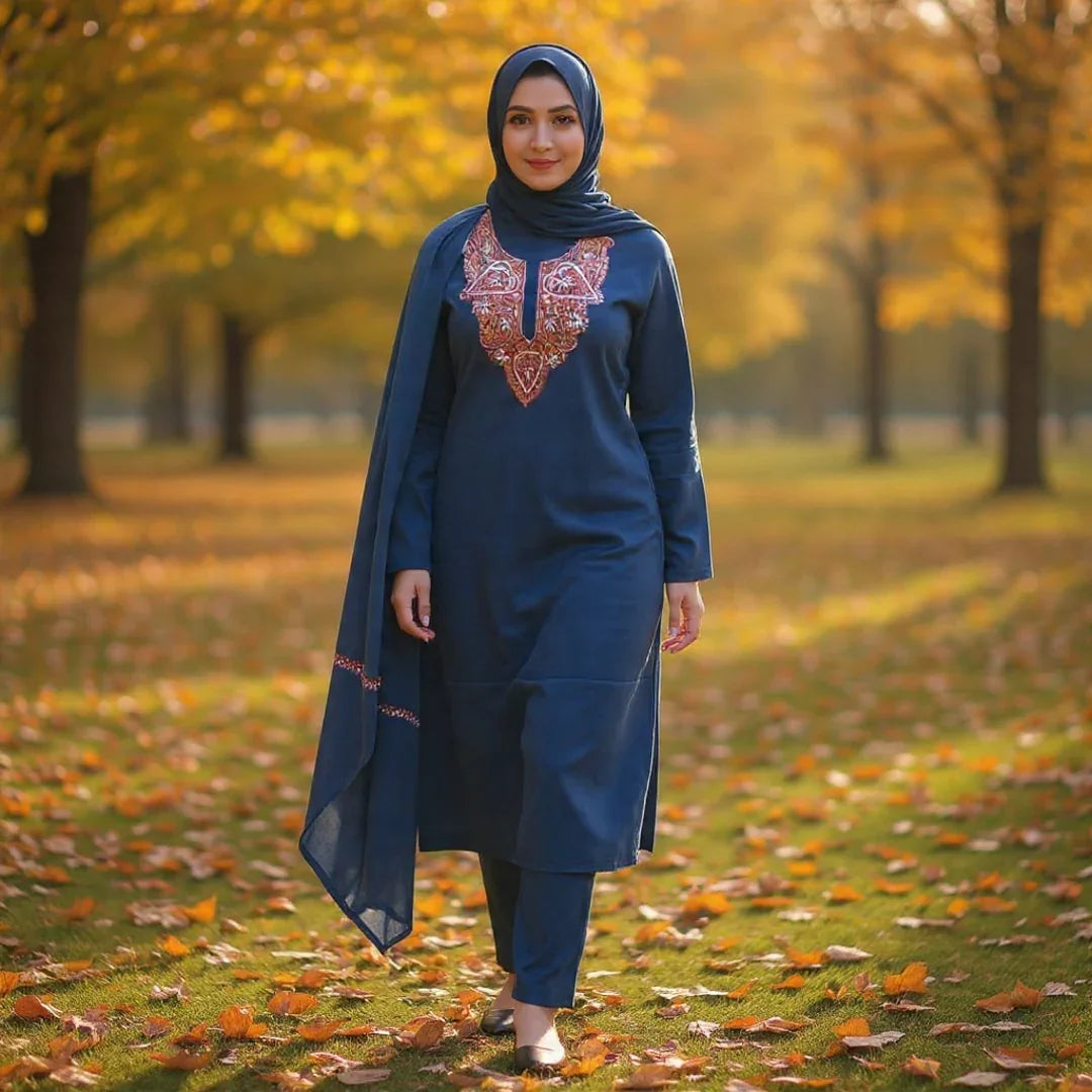 Kashmiri Sozni Work Suit | Woollen Suit | Unstitched Suit