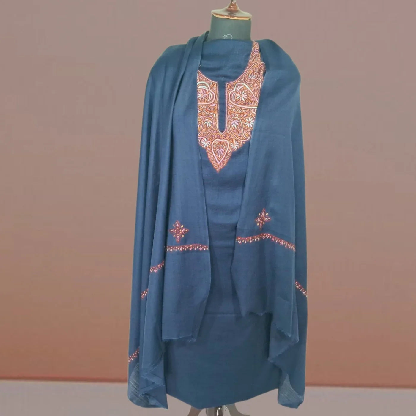 Kashmiri Sozni Work Suit | Woollen Suit | Unstitched Suit