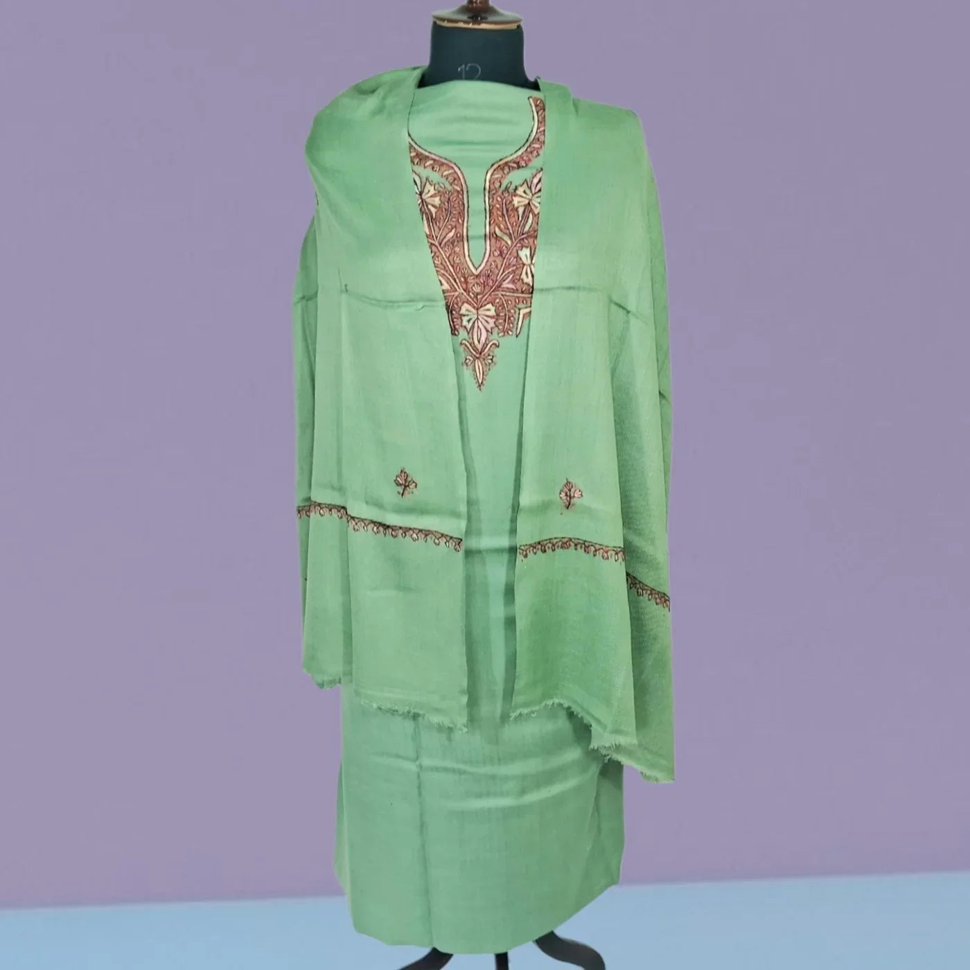 Kashmiri Sozni Work Suit | Woollen Suit | Unstitched Suit