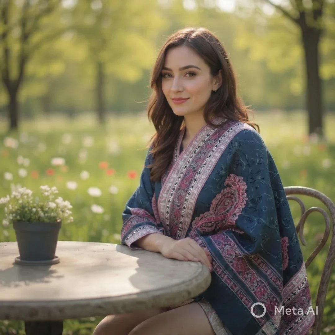 Kashmiri Wool Shawl | Black | Handwork