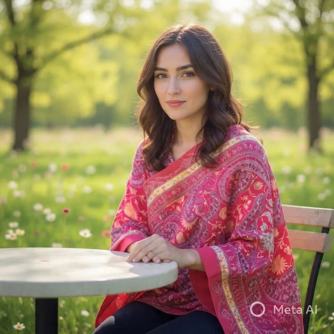 Kashmiri Wool Shawl | Maroon Colour | Handwork