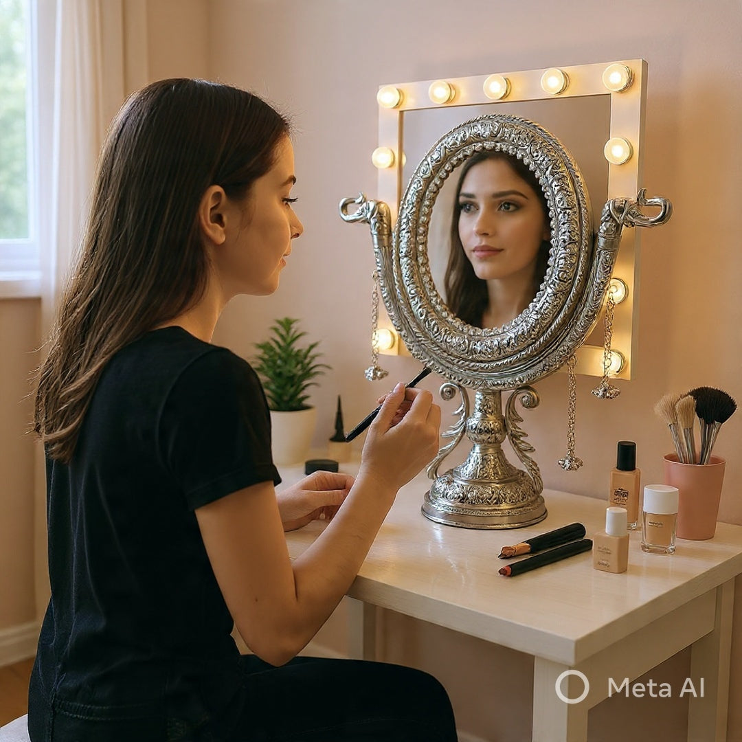 Dressing Table Mirror | White Metal Mirror | Makeup Mirror