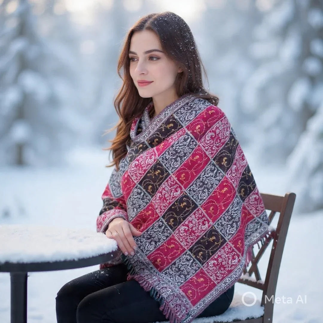 Needle Work Shawl | Woolen Shawl | Multicolor