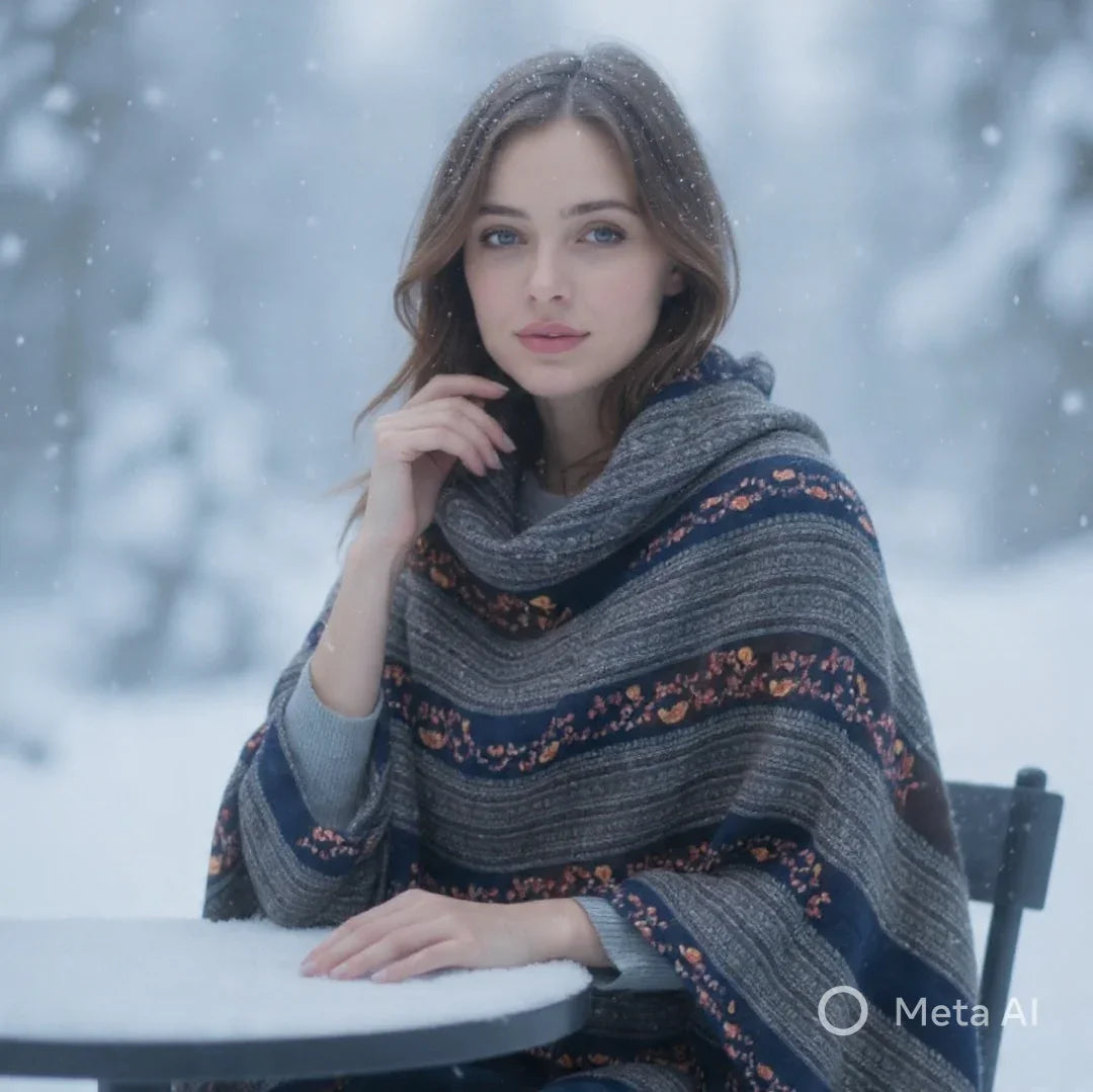 Needle Work Shawl | Woolen Shawl | Black