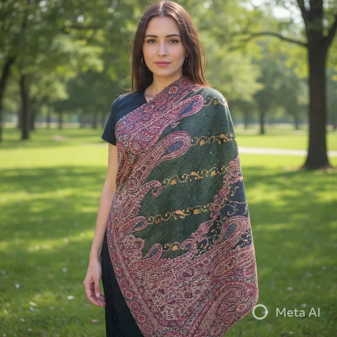 Needle Work Shawl | Woolen Shawl | Black