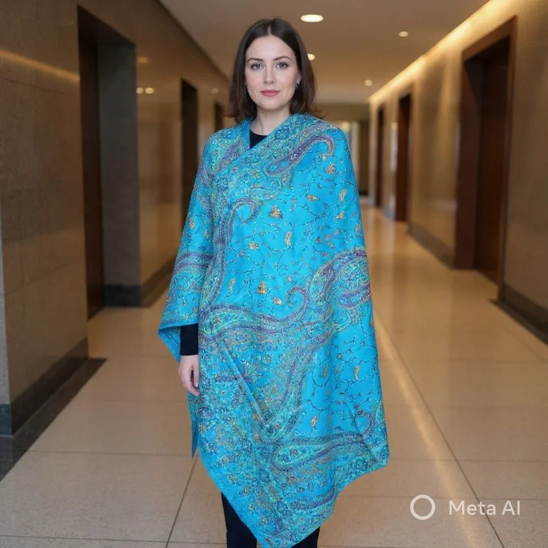 Needle Work Shawl | Woolen Shawl | Multicolor