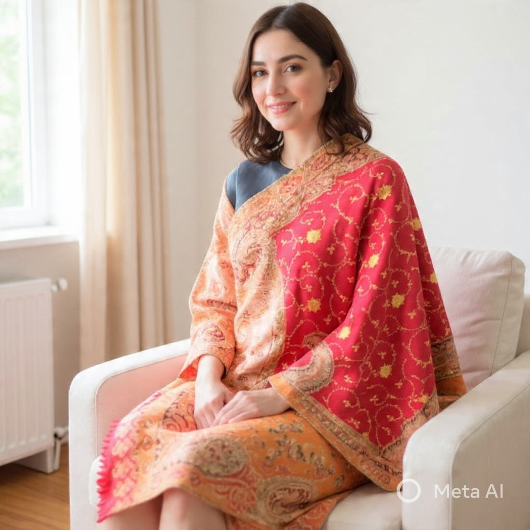 Needle Work Shawl | Woolen Shawl | Multicolor