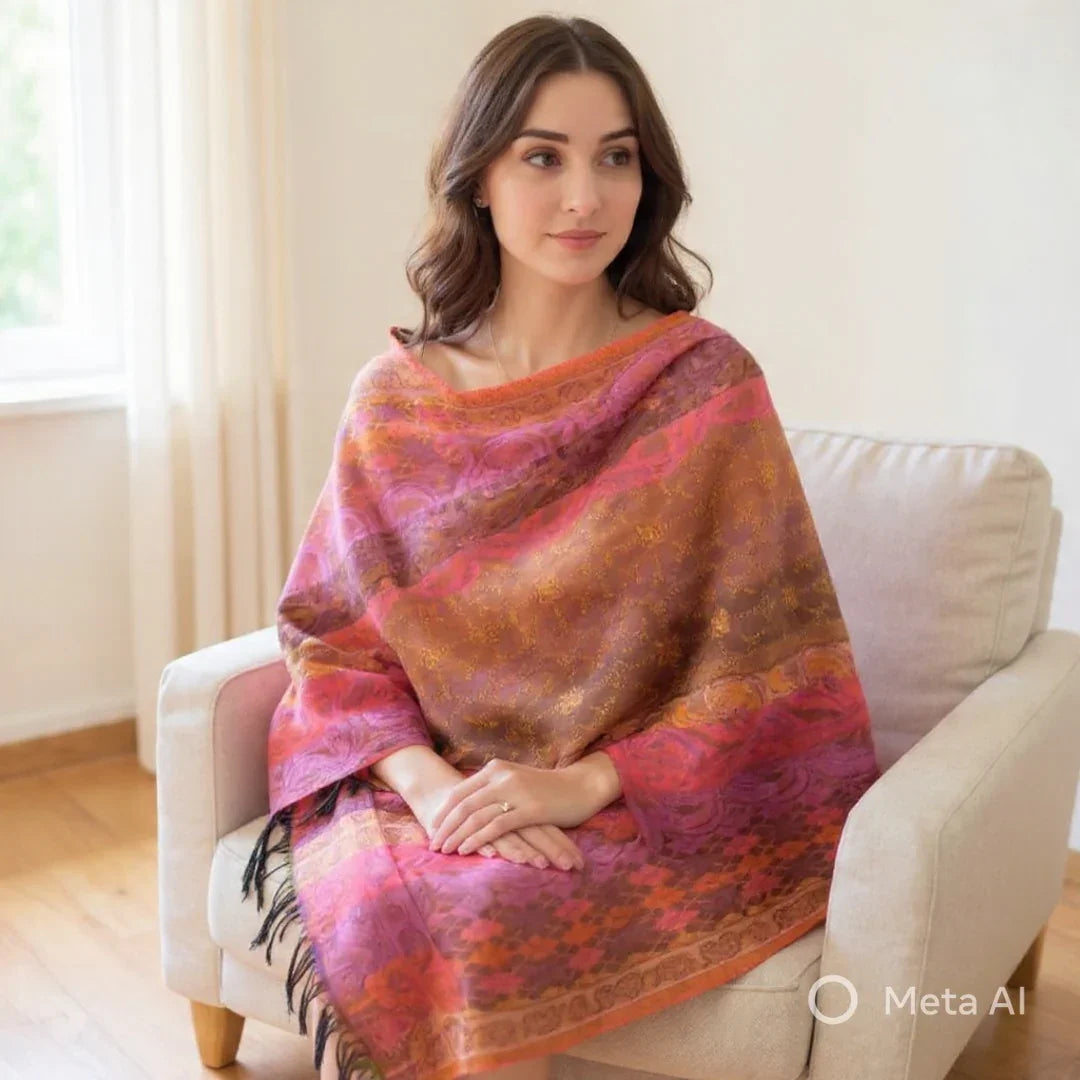 Needle Work Shawl | Woolen Shawl | Multicolor