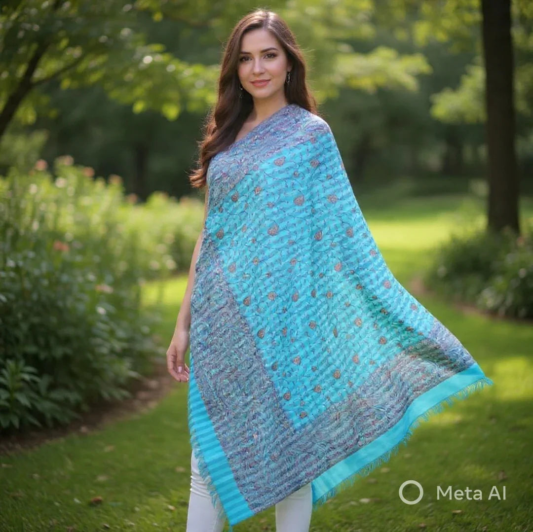 Needle Work Shawl | Woolen Shawl | Multicolor