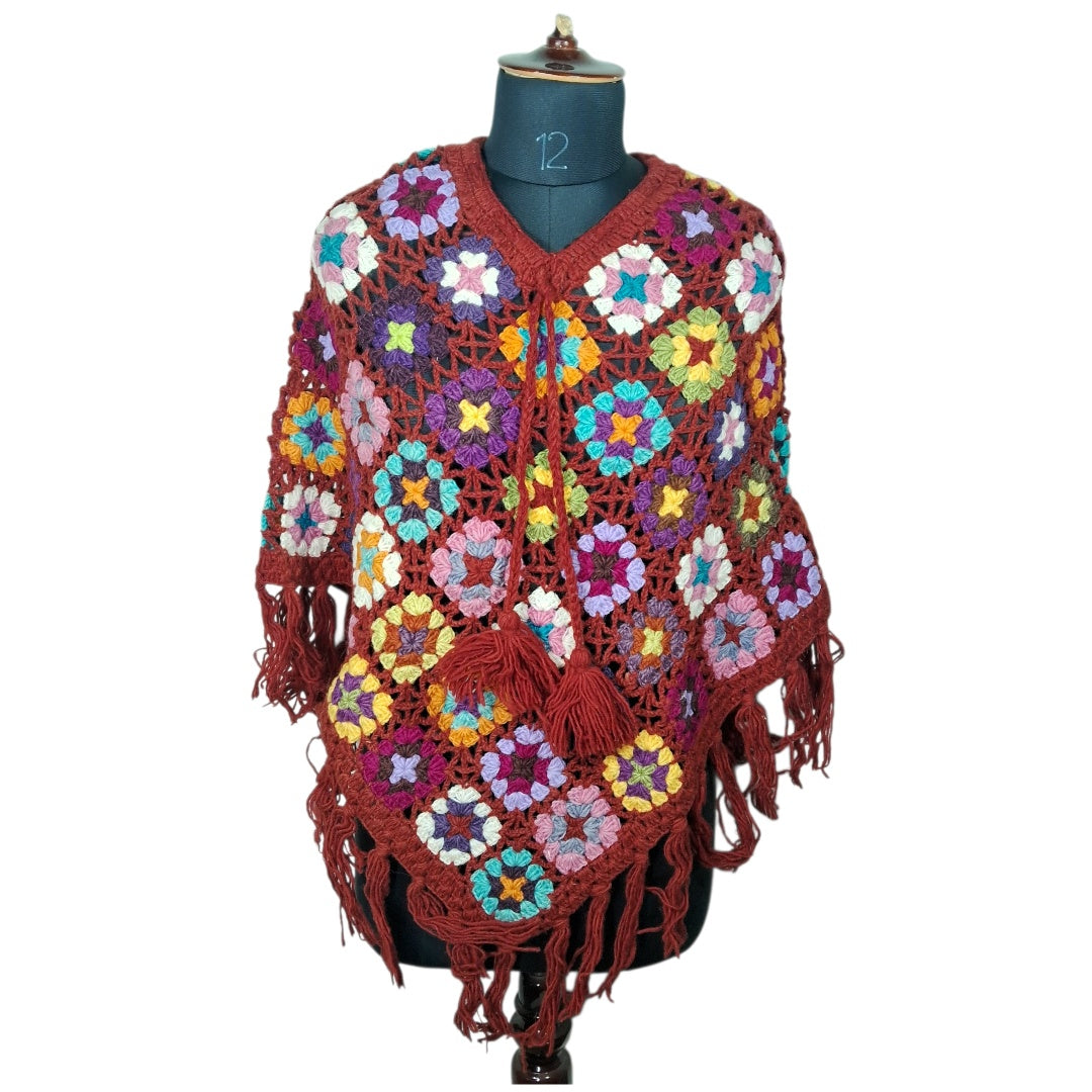 Woollen Qureshi Poncho | Handknitted Wool Poncho | Crochet Poncho