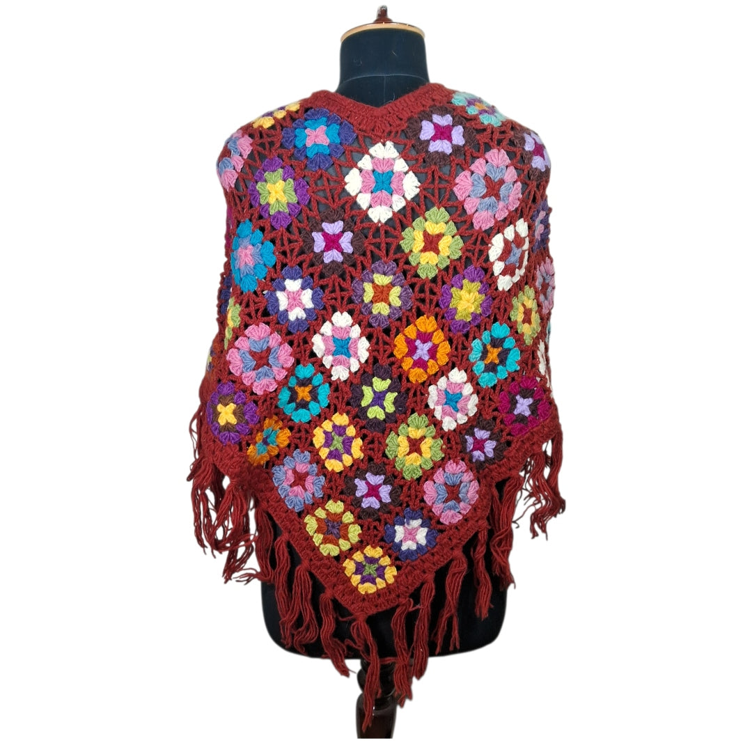 Woollen Qureshi Poncho | Handknitted Wool Poncho | Crochet Poncho