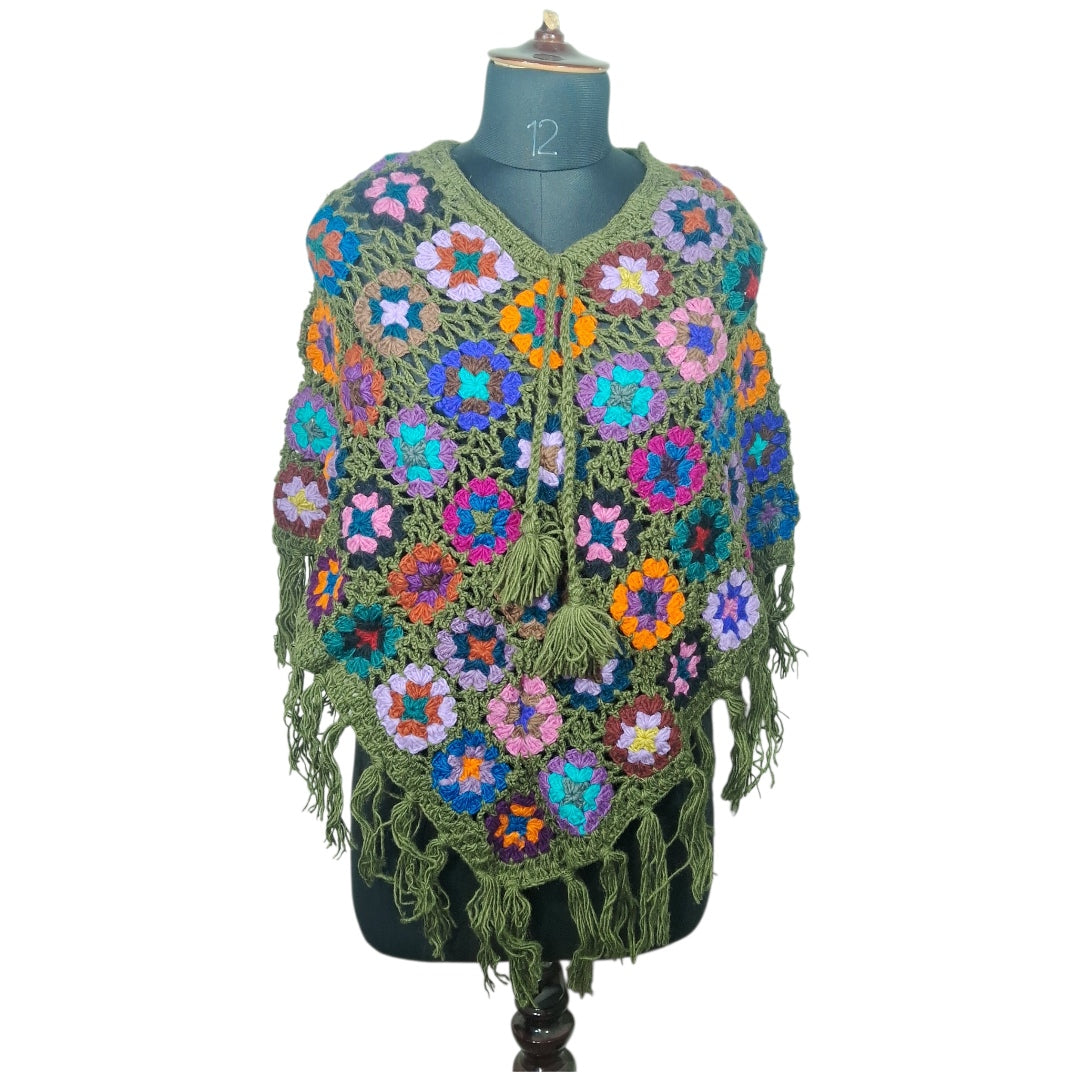 Woollen Qureshi Poncho | Handknitted Wool Poncho | Crochet Poncho