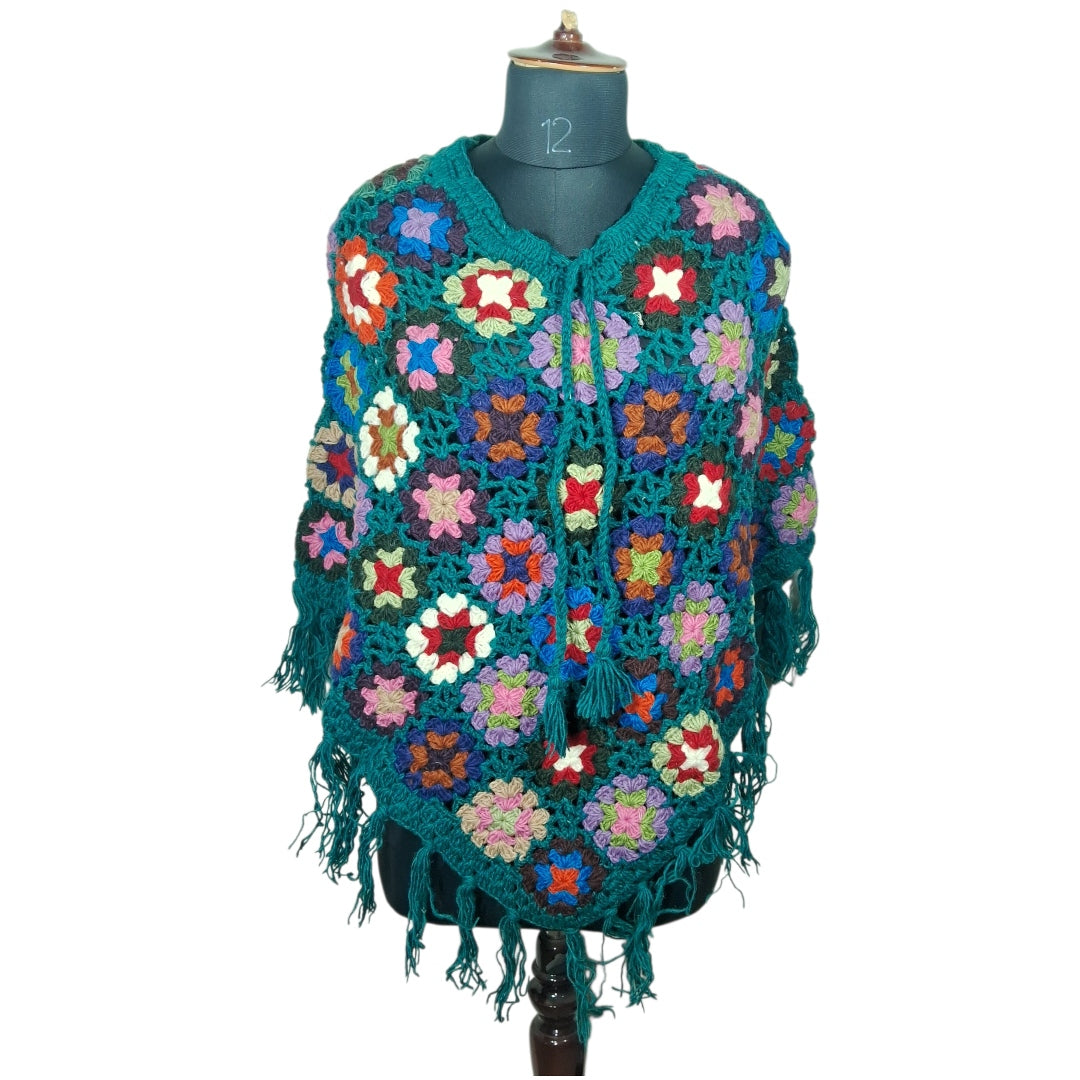 Woollen Qureshi Poncho | Handknitted Wool Poncho | Crochet Poncho