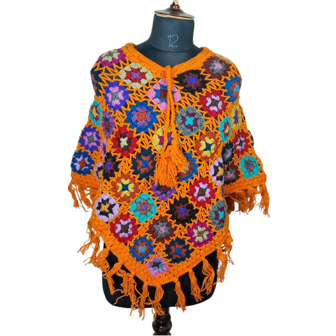 Woollen Qureshi Poncho | Handknitted Wool Poncho | Crochet Poncho