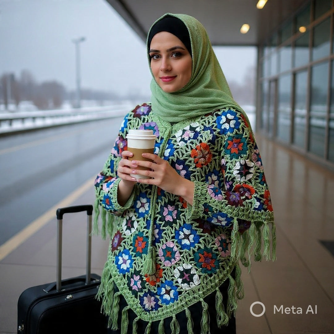 Woollen Qureshi Poncho | Handknitted Wool Poncho | Crochet Poncho