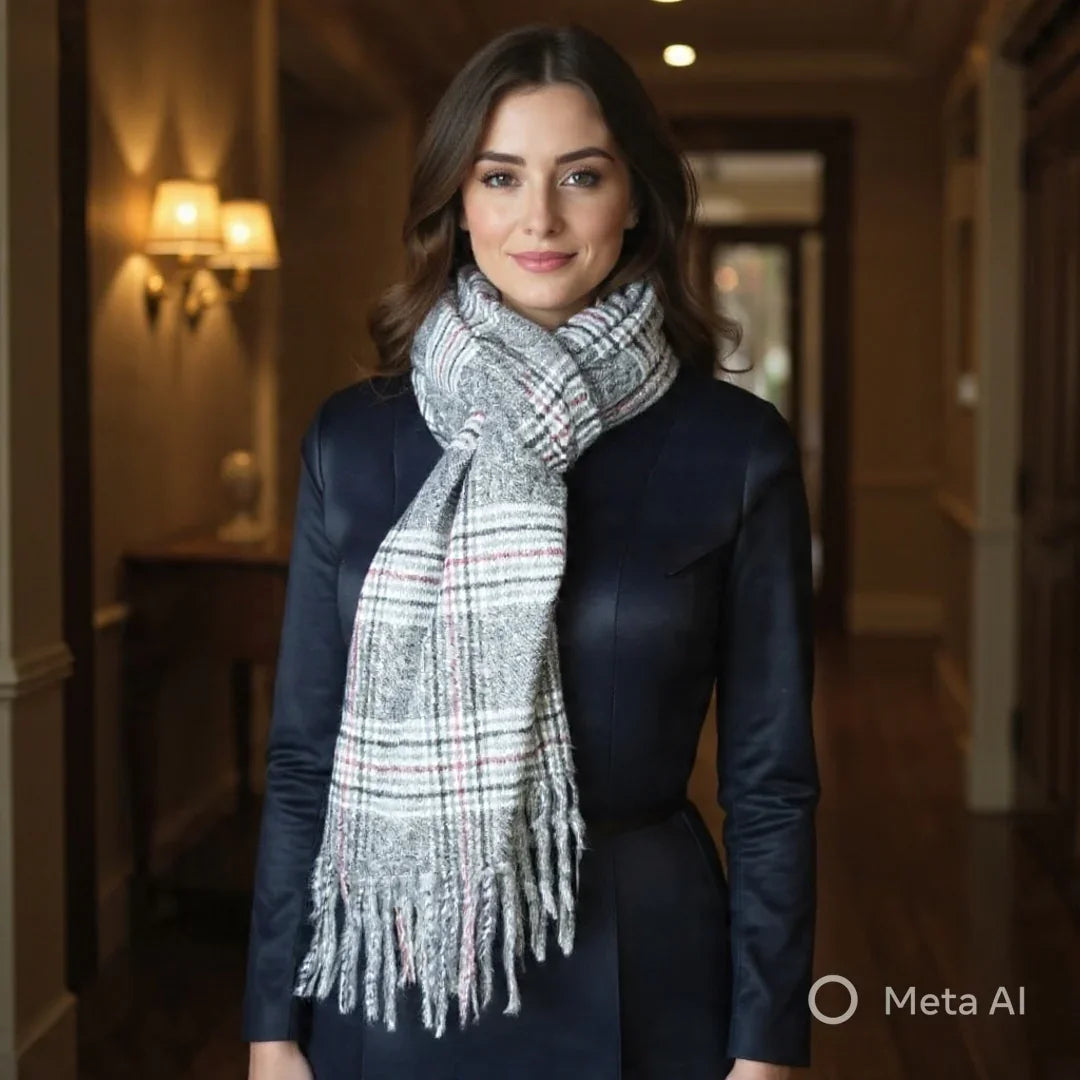 Cashmere Woolen Stole | Check Design | Reversible Stole