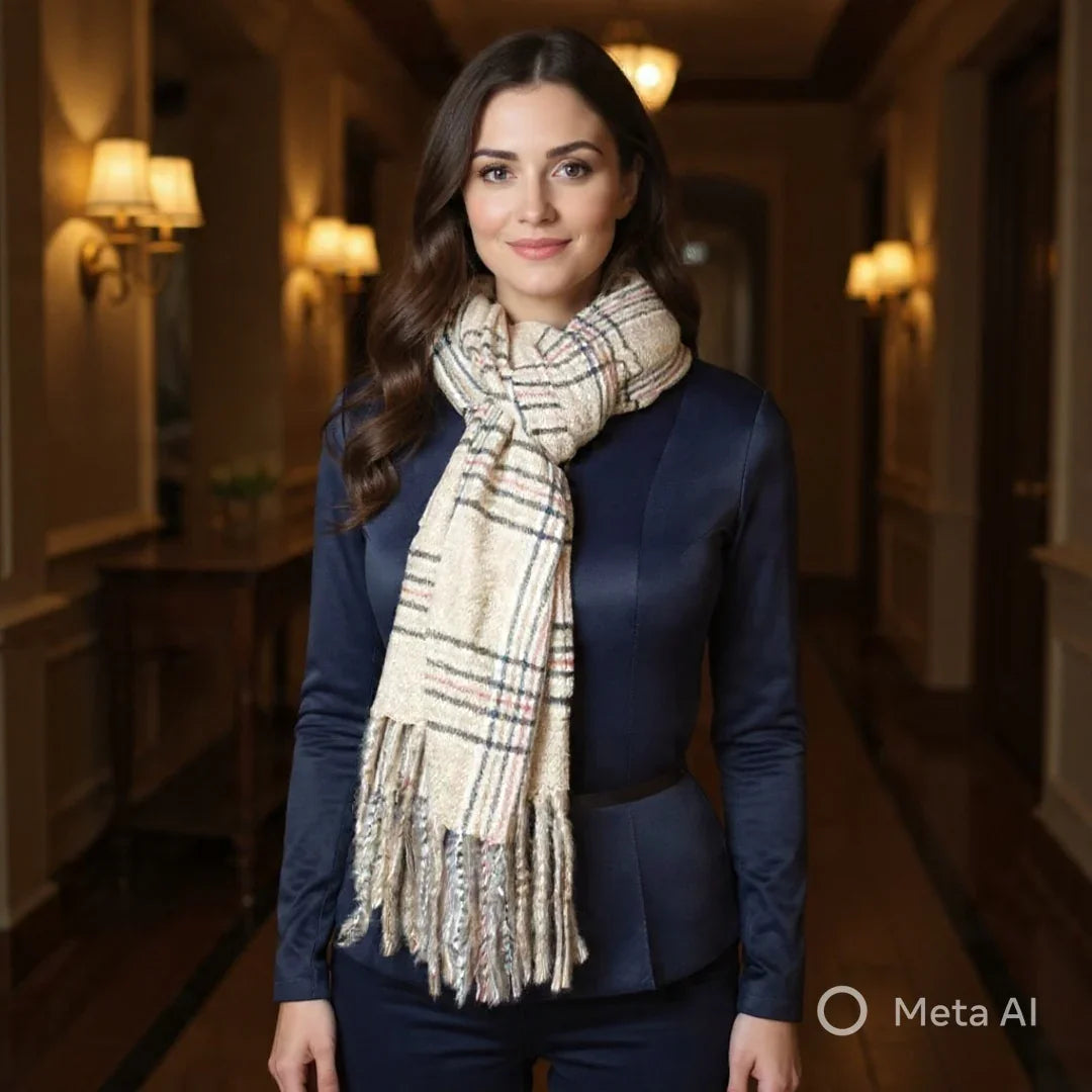 Cashmere Woolen Stole | Check Design | Reversible Stole