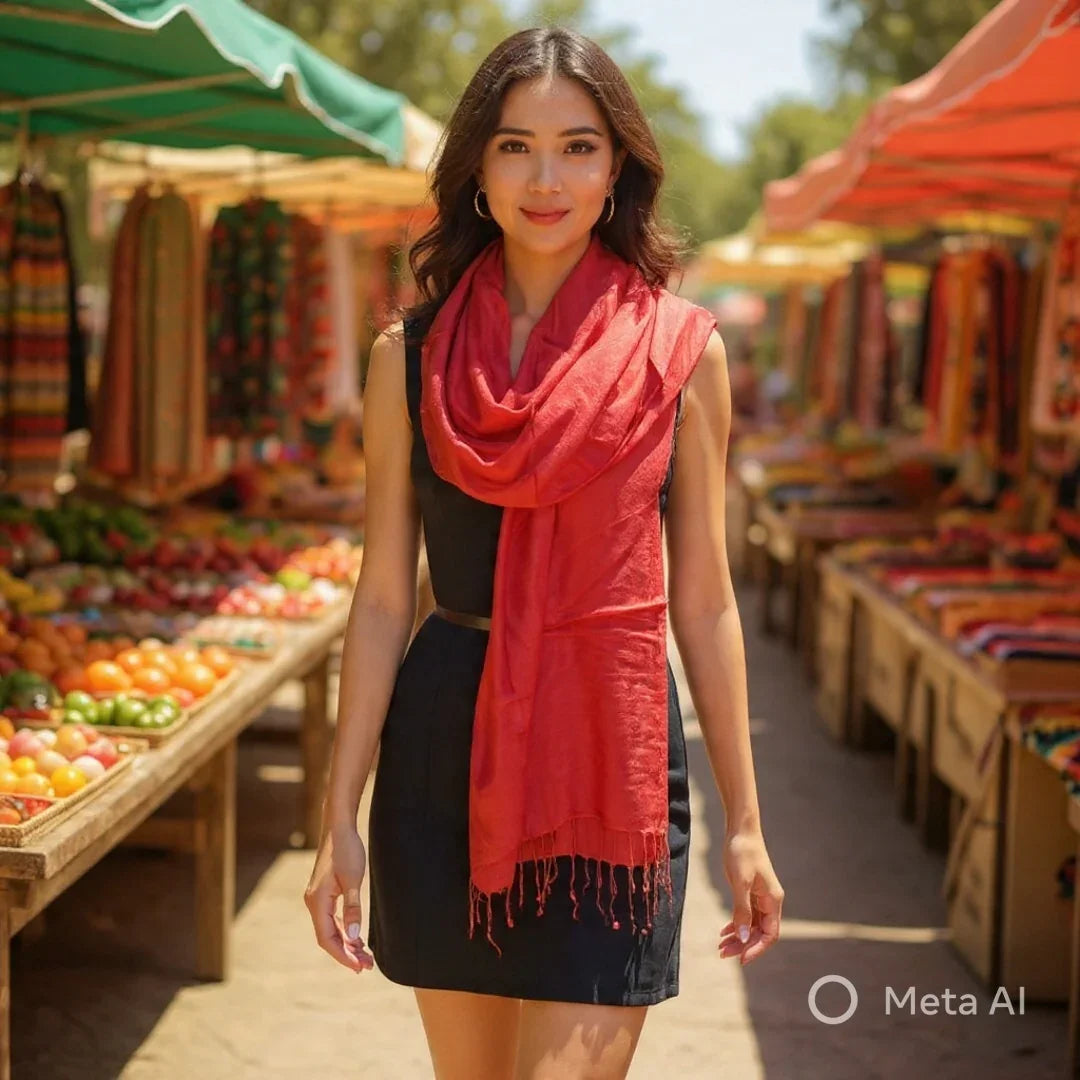 Silk Wool Stole | Large Scarf Wrap | Wave Design Stole