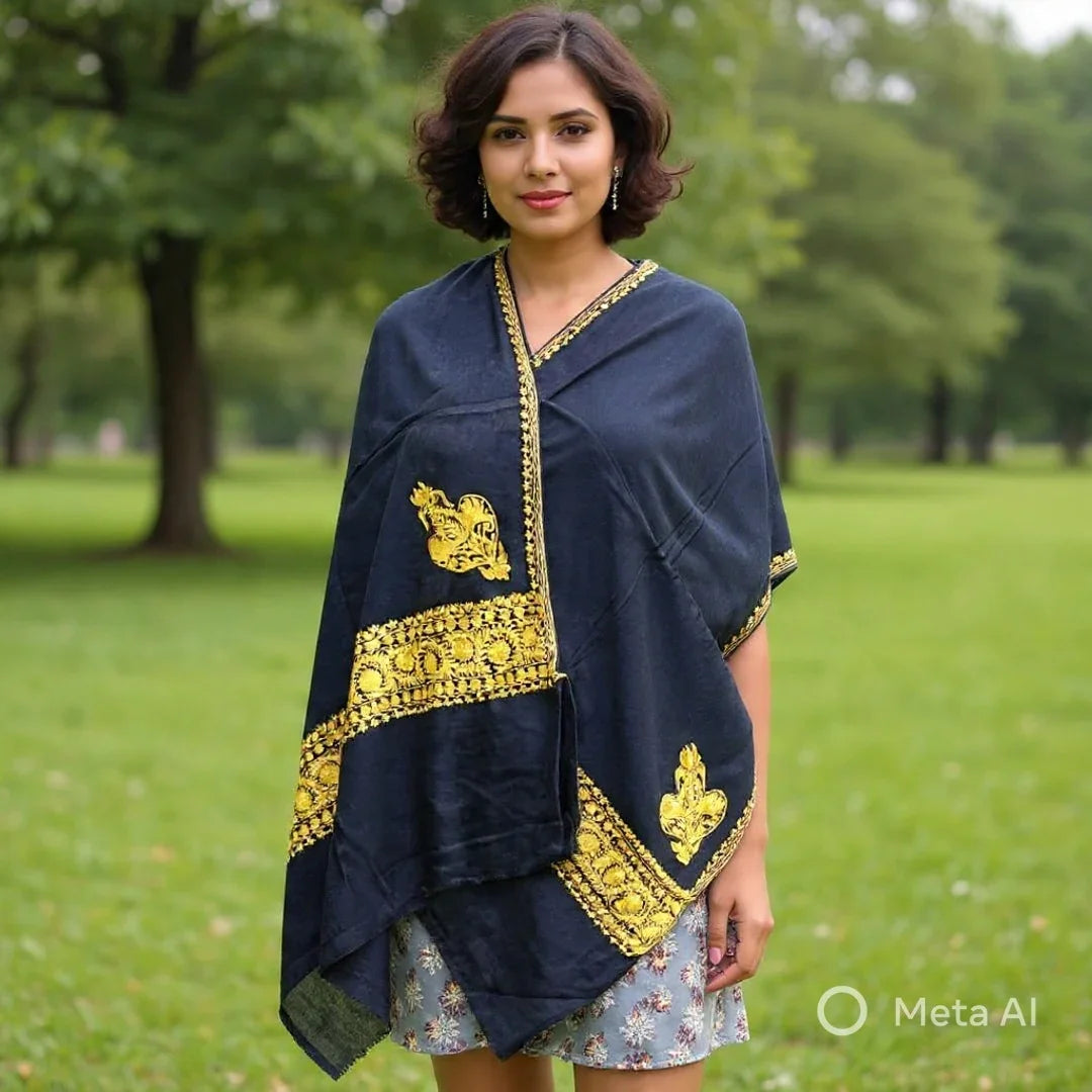 Tilla Border Stole | Zare Border | Black