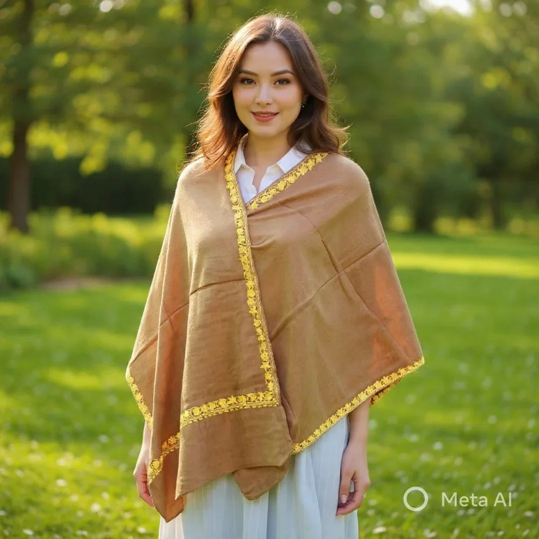 Tilla Border Stole | Zare Border | Brown Colour