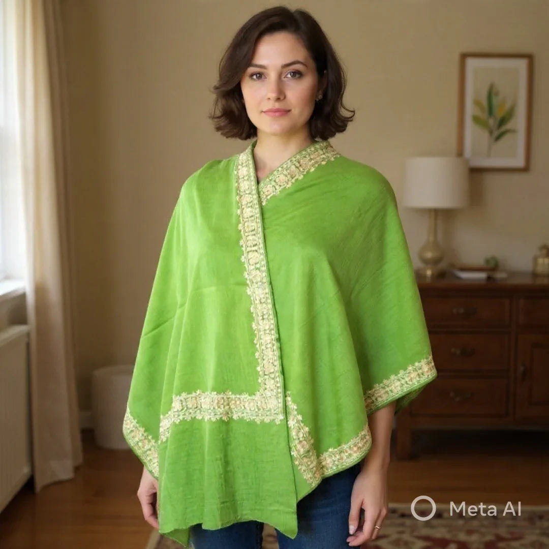 Tilla Border Stole | Zari Border | Green Colour | Handwoven