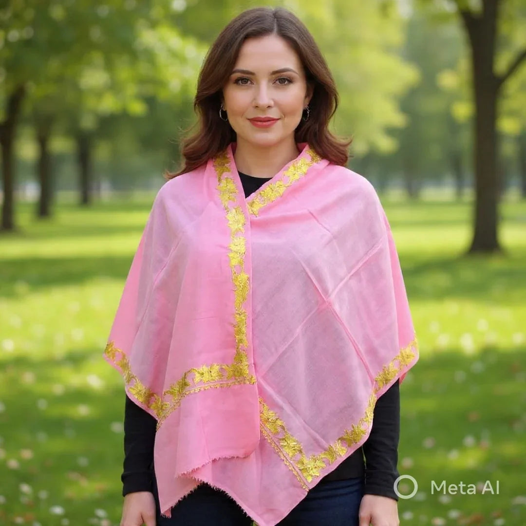 Tilla Border Stole | Zari Border | Pink Colour | Handwoven