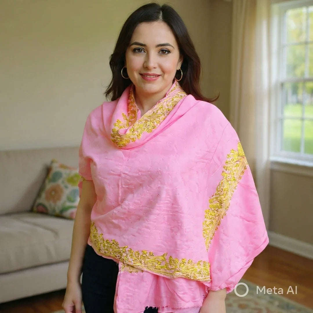 Tilla Border Stole | Zari Border | Pink Colour | Handwoven