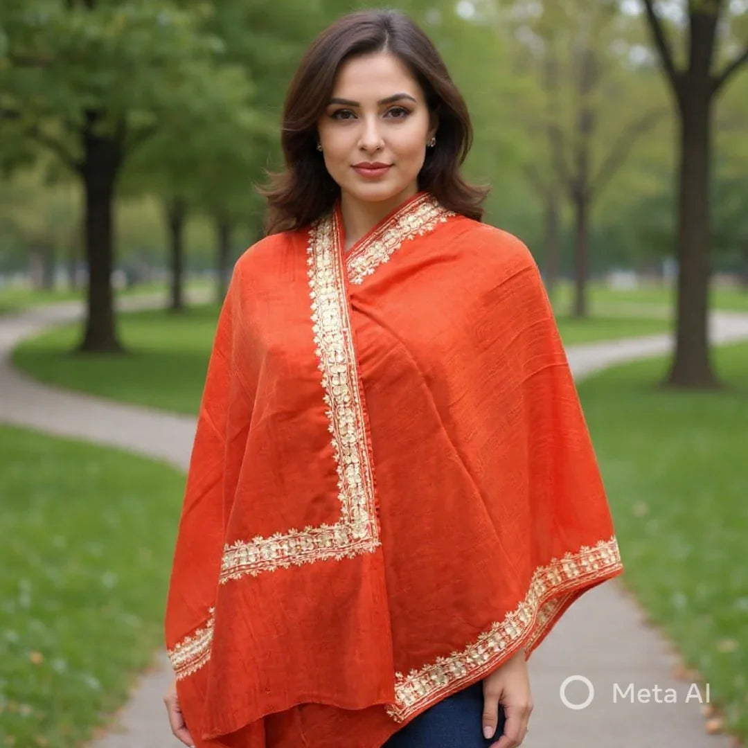 Tilla Border Stole | Zari Border | Red Colour | Handwoven