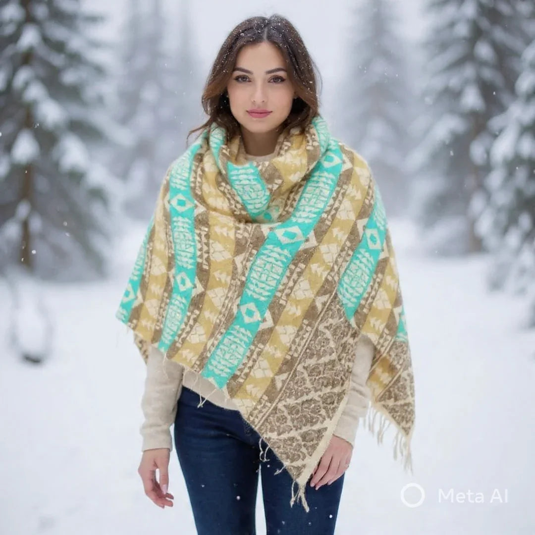 Tibet Yak Wool Shawl | Blanket Size | Multicolour