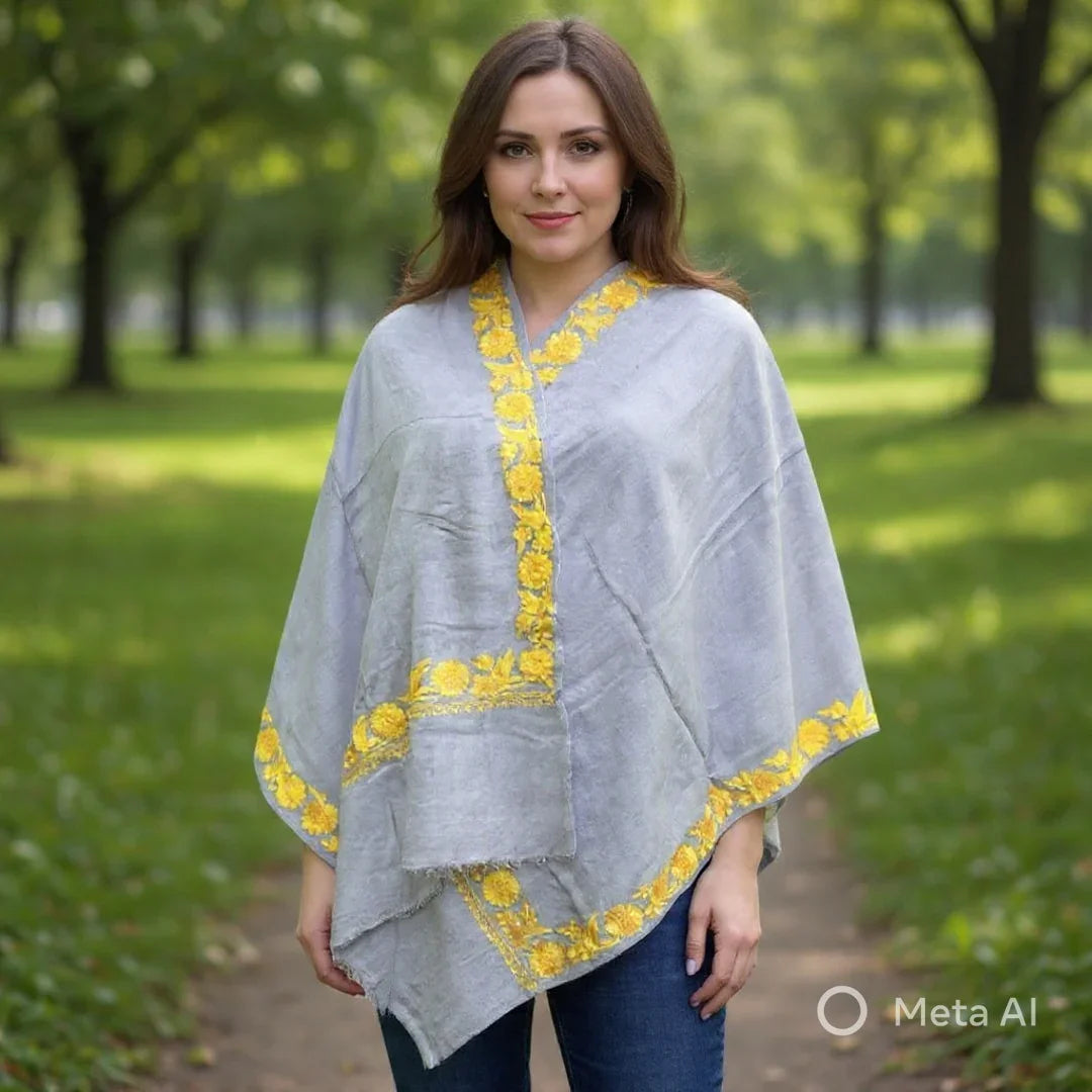 Tilla Border Stoles | Zare Border | Silver Grey