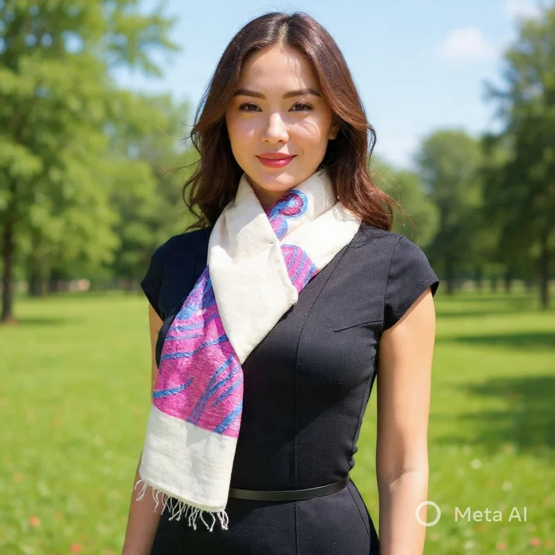 Pashmina Stole | Tiger Designed Stole | White Colour