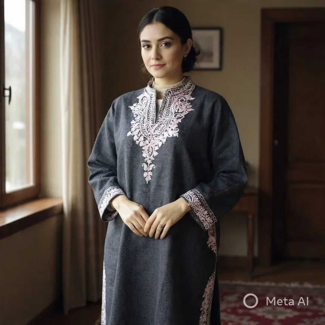 Women Yak Wool Faran | XL Grey | V Neck