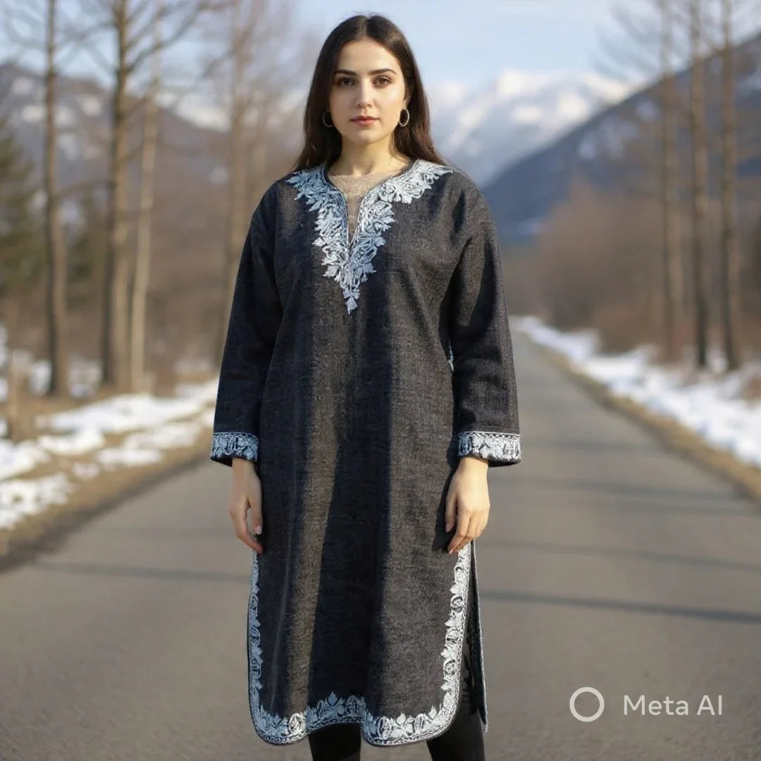 Women Yak Wool Faran | XL Dark Grey | V Neck