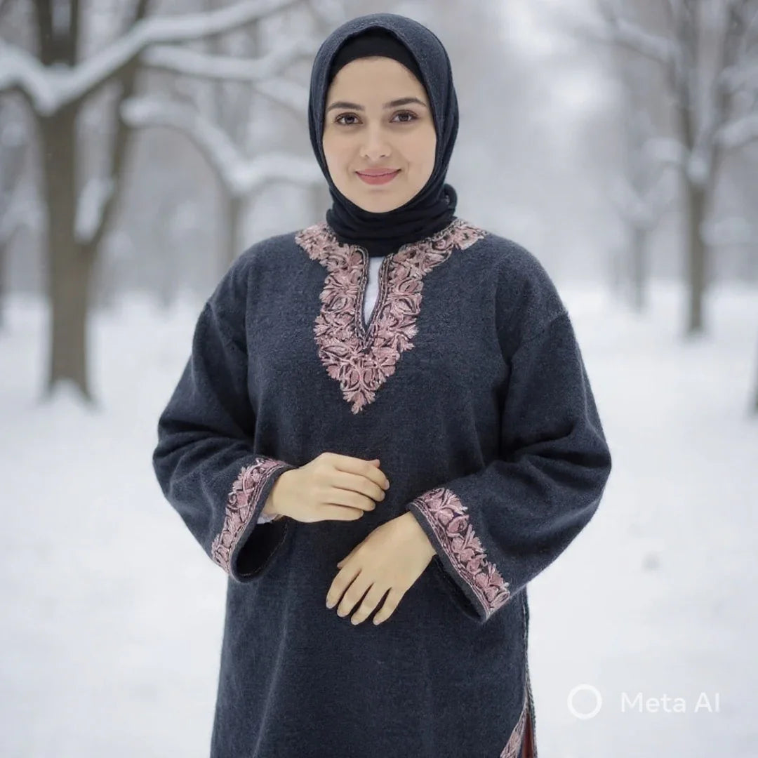 Women Yak Wool Faran | XL Grey | V Neck