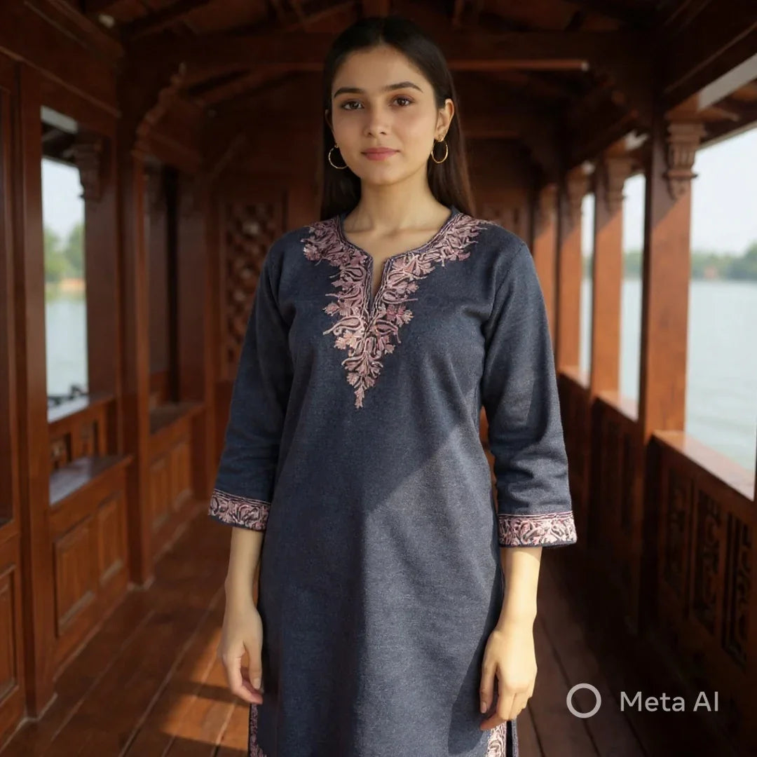 Kids Yak Wool Faran (Pheran) | L Grey | V Neck