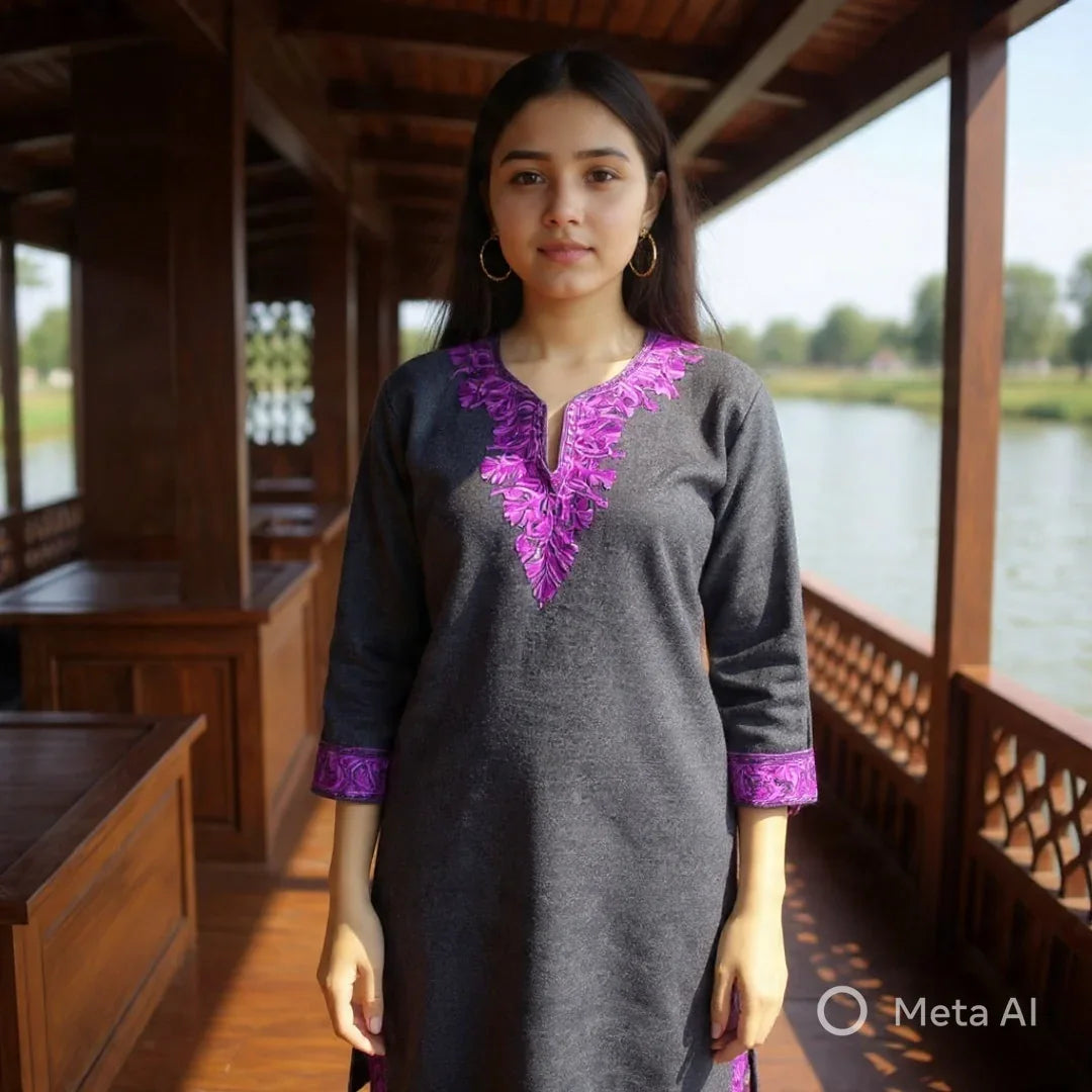 Kids Yak Wool Faran (Pheran) | S Grey | V Neck