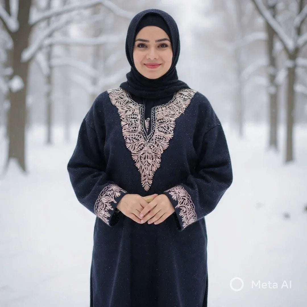 Women Yak Wool Faran | XXL Dark Black | V Neck