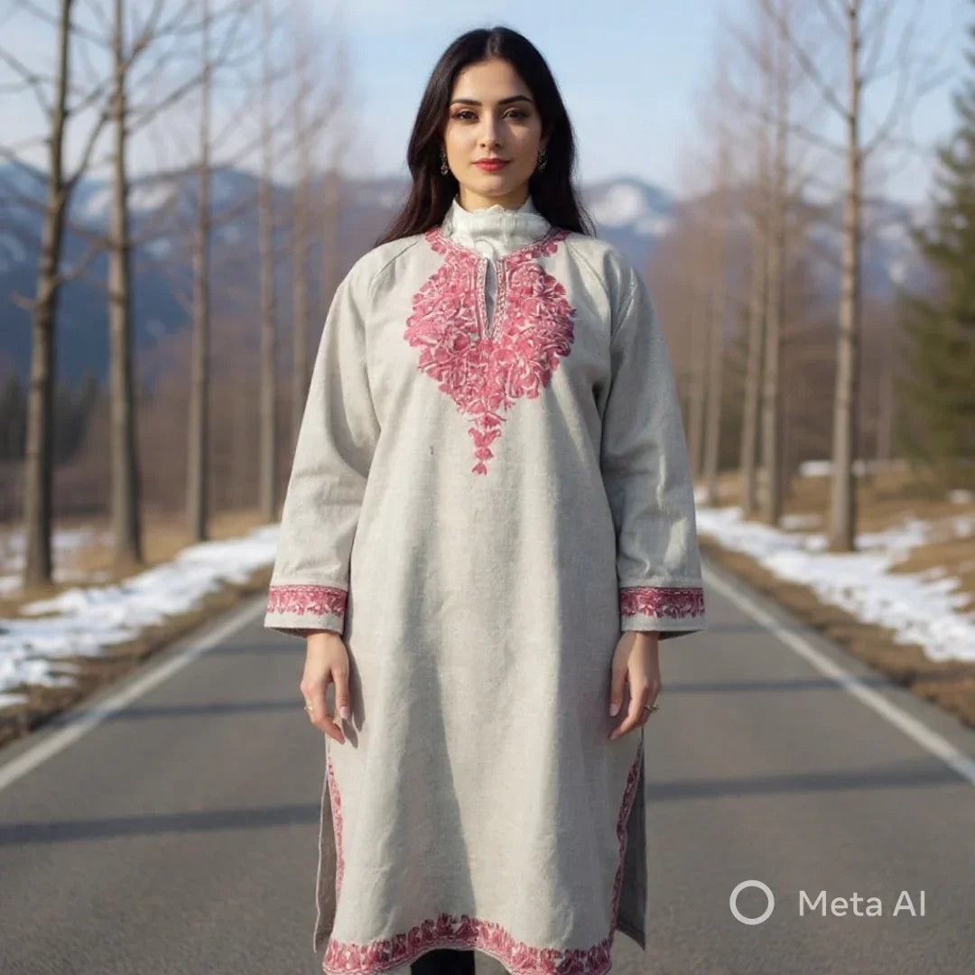 Women Yak Wool Faran | XXL Cream | V Neck