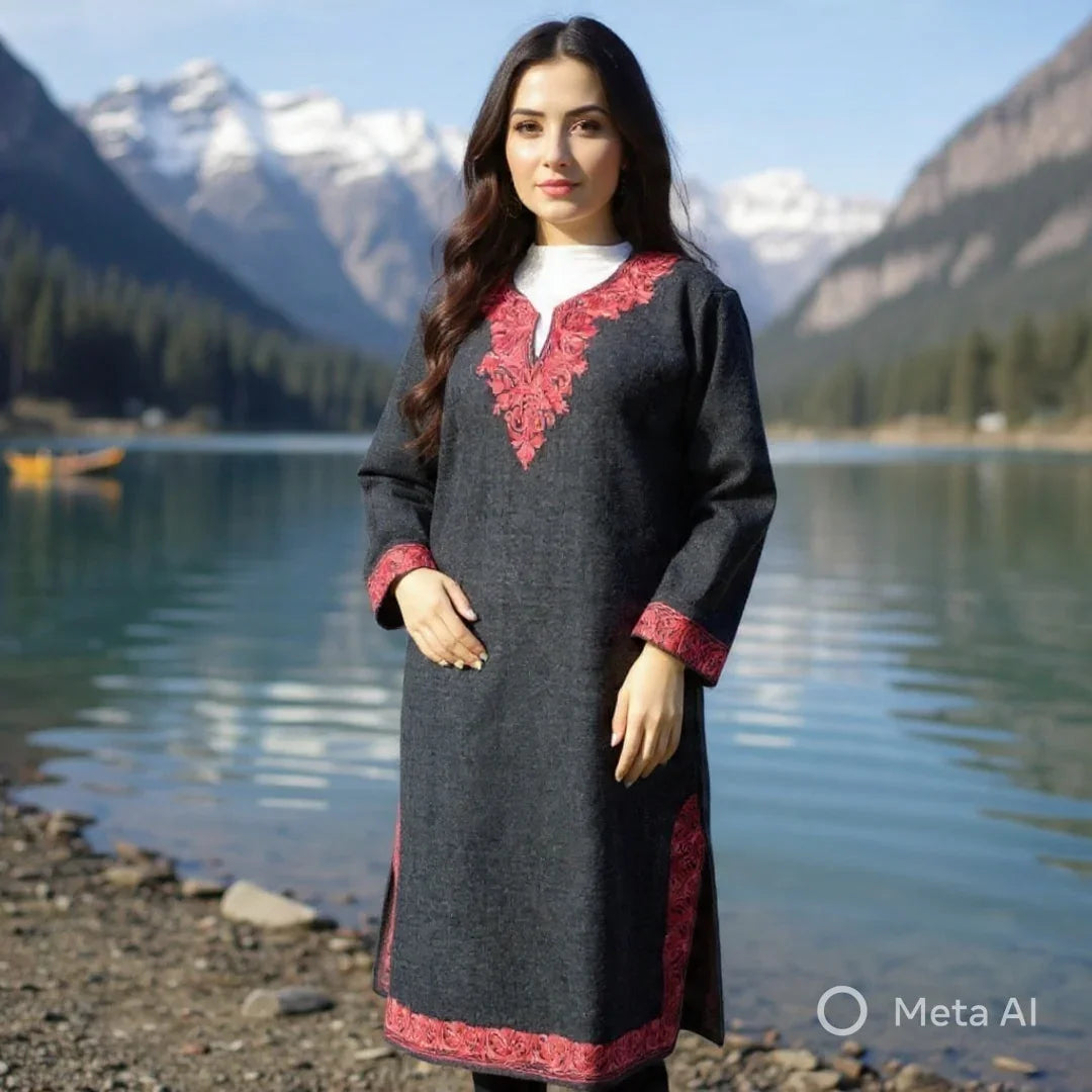 Women Yak Wool Faran | XL Dark Grey | V Neck