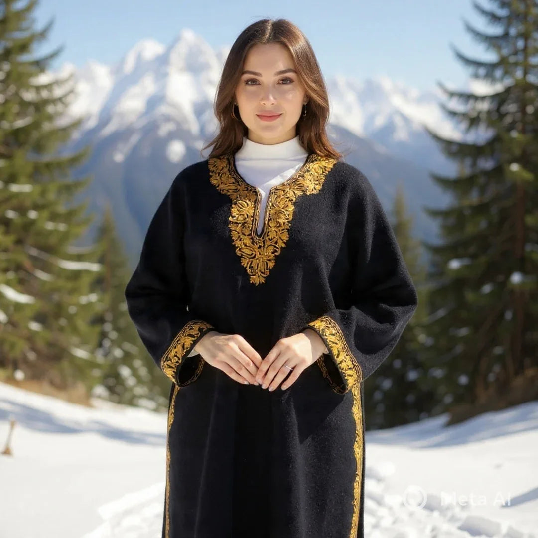 Women Yak Wool Faran | M Dark B| V Neck