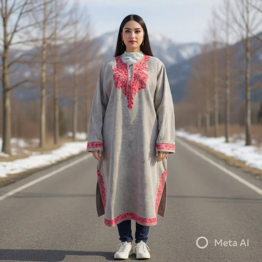 Women Yak Wool Faran | XXL Cream | V Neck