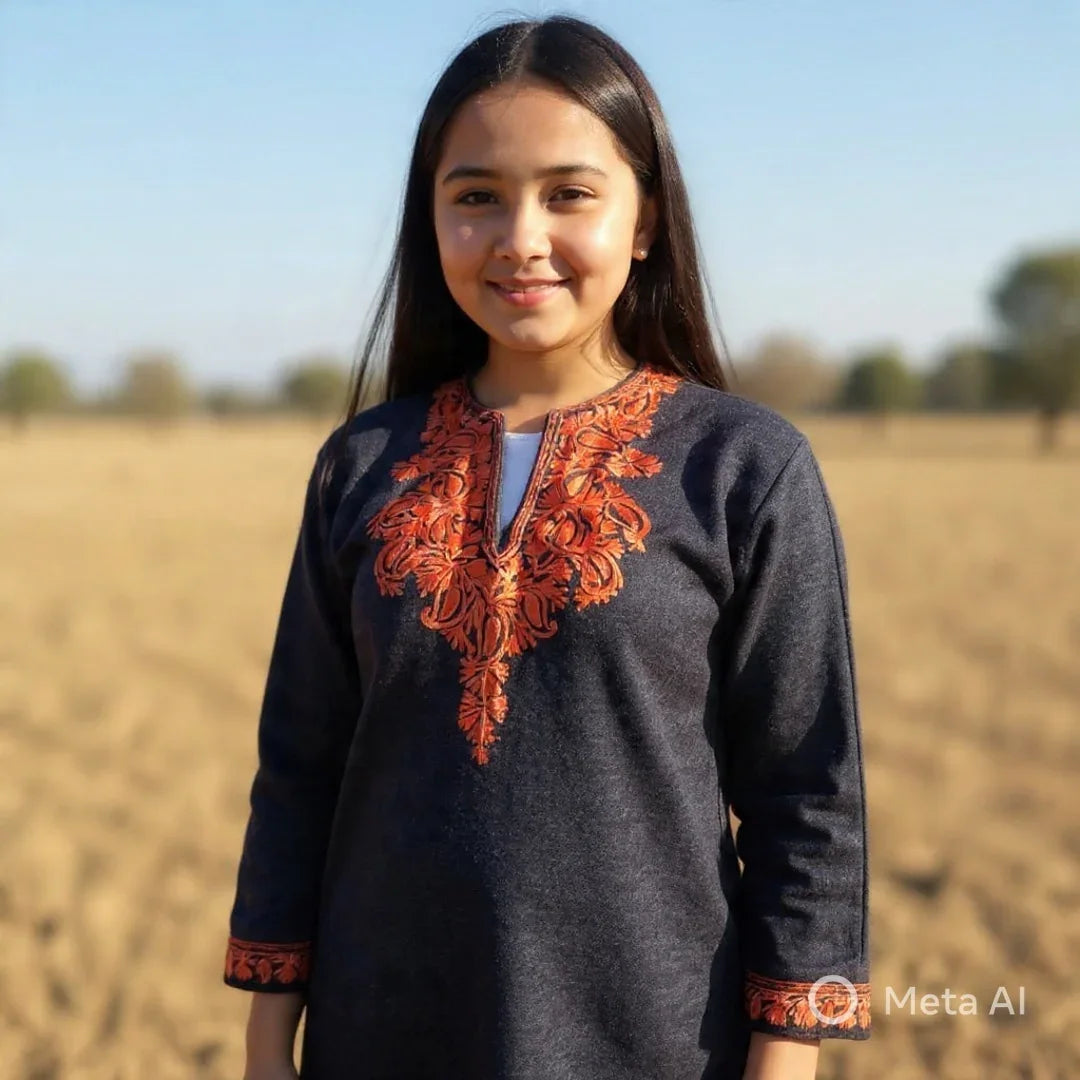 Kids Yak Wool Faran (Pheran) | L Grey | V Neck
