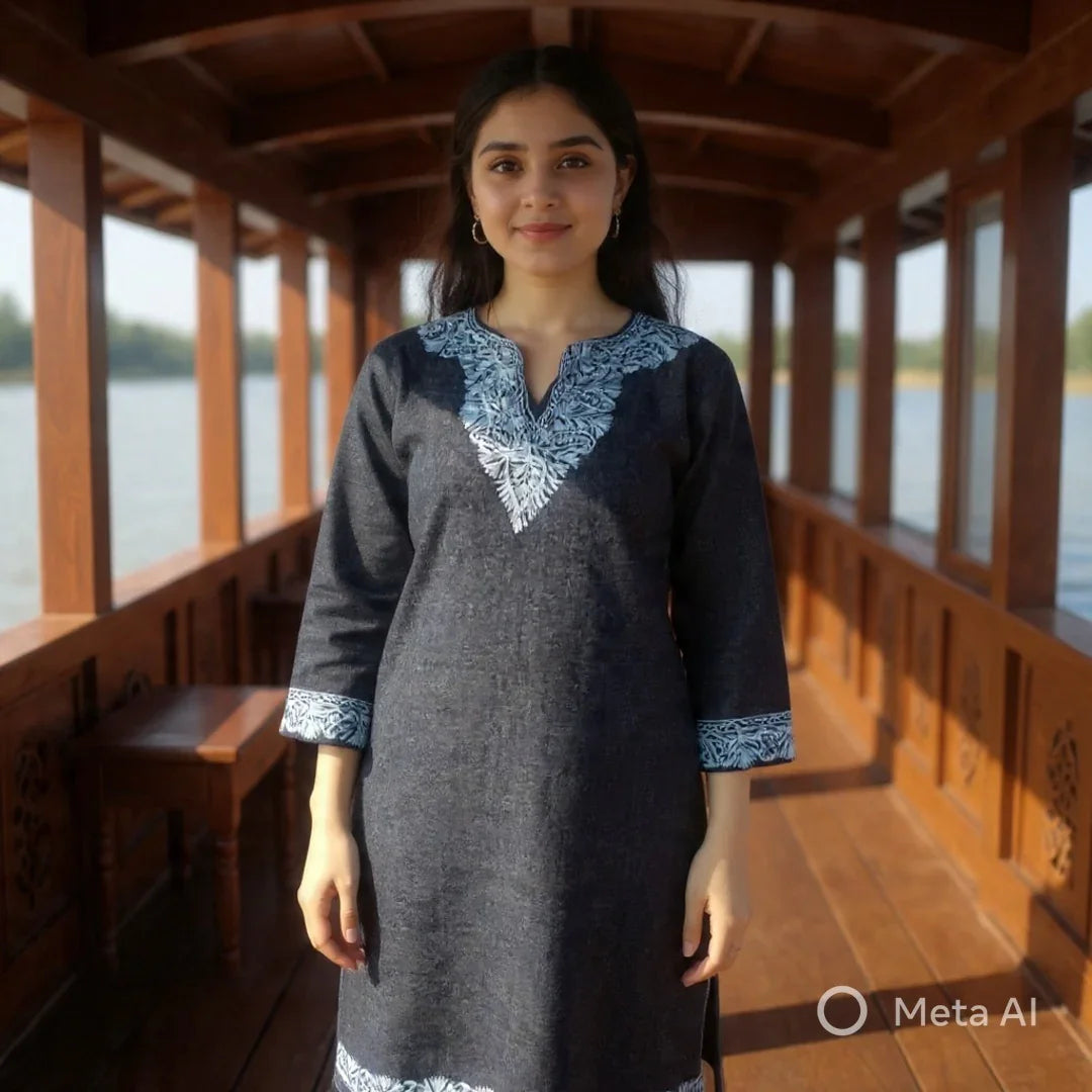 Kids Yak Wool Faran (Pheran) | S Dark Grey | V Neck