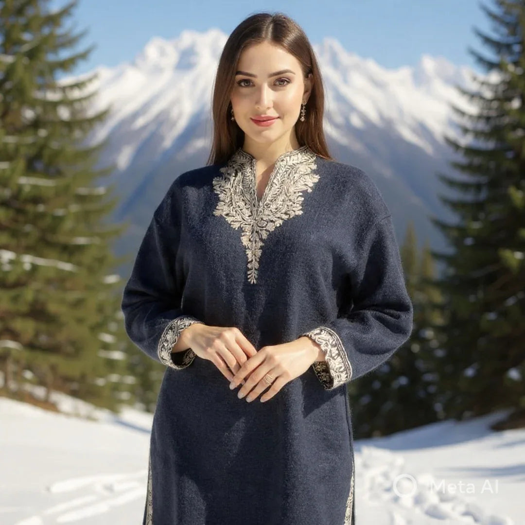 Women Yak Wool Faran | L Dark Grey | V Neck