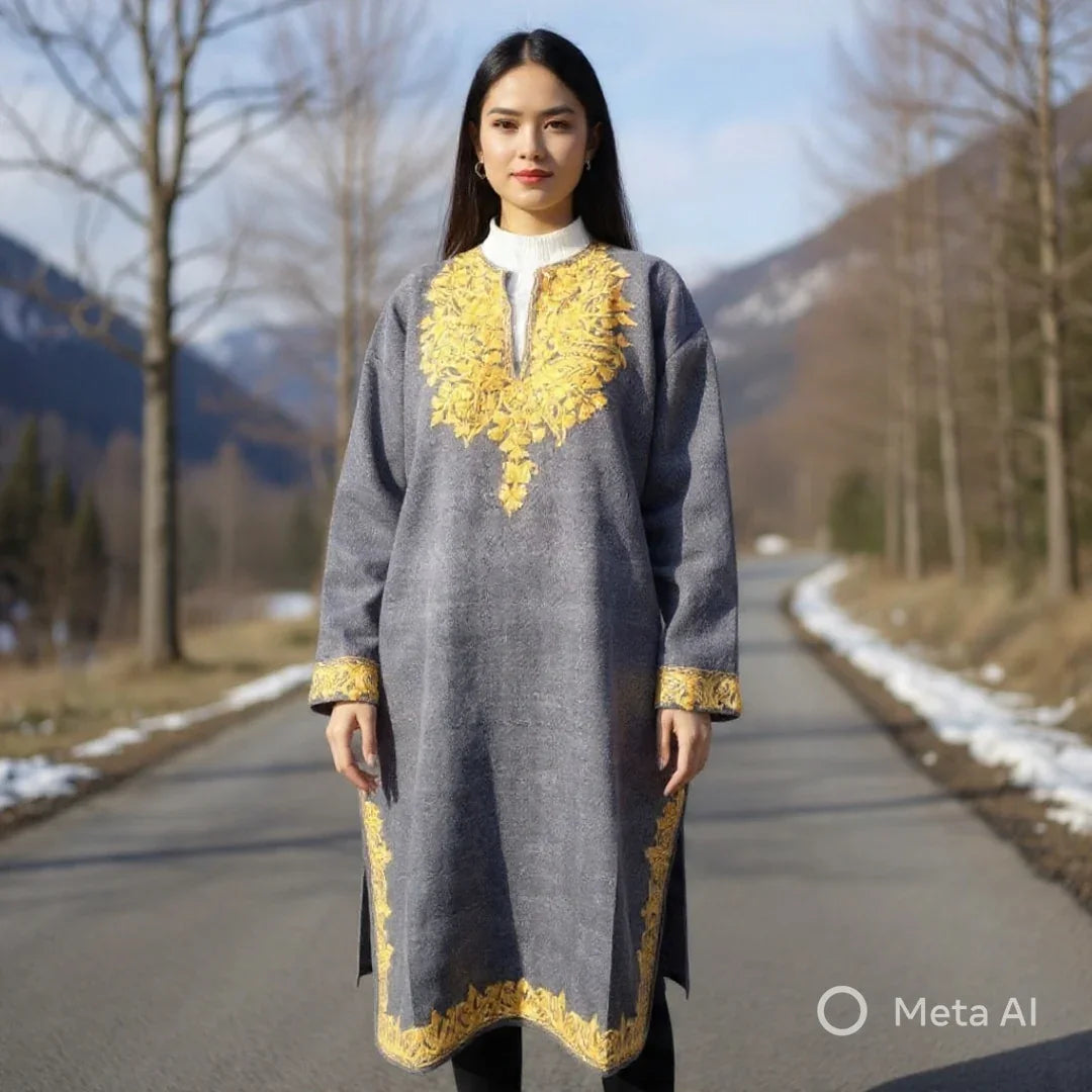 Women Yak Wool Faran | XXL Light Grey | V Neck