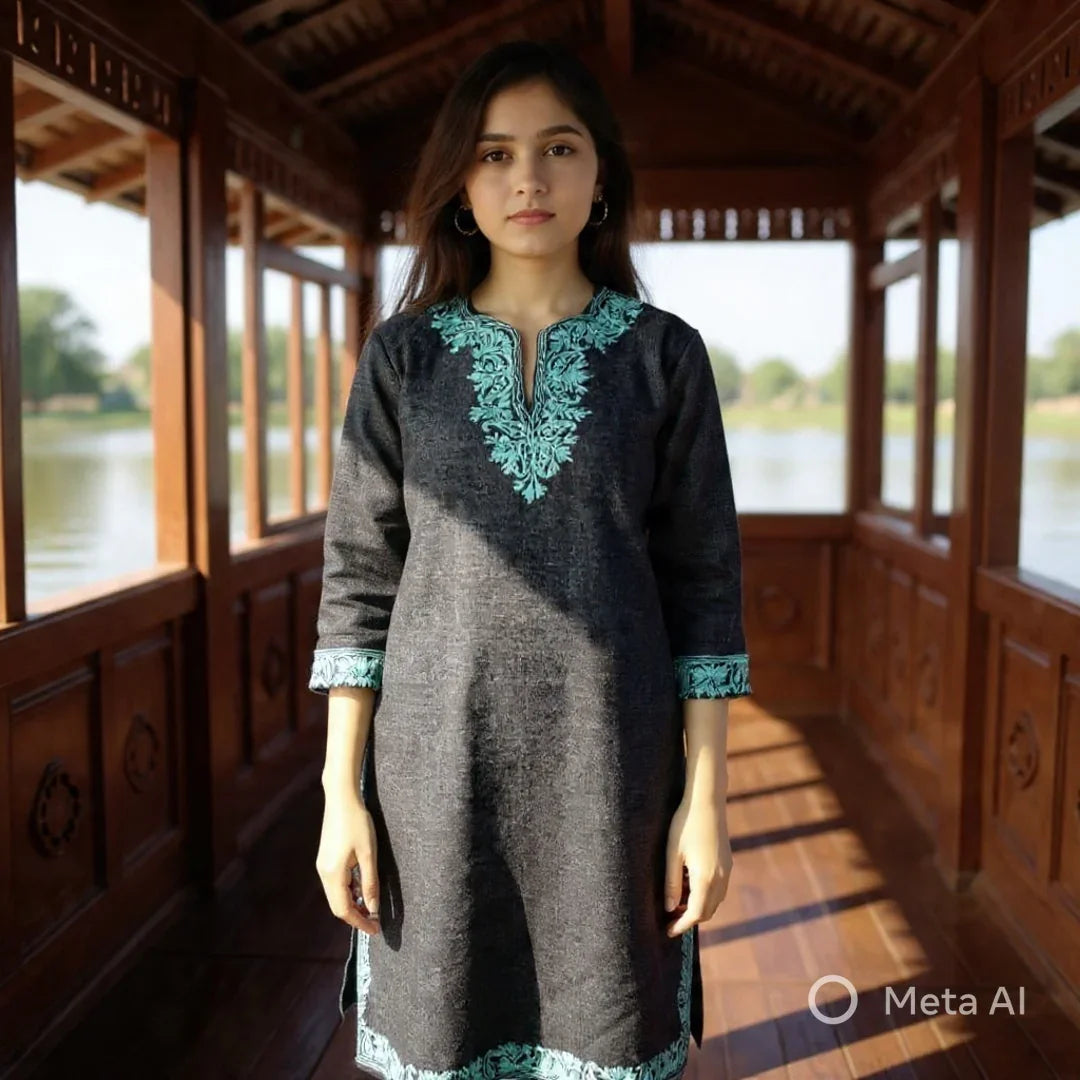 Kids Yak Wool Faran (Pheran) | S Dark Grey | V Neck