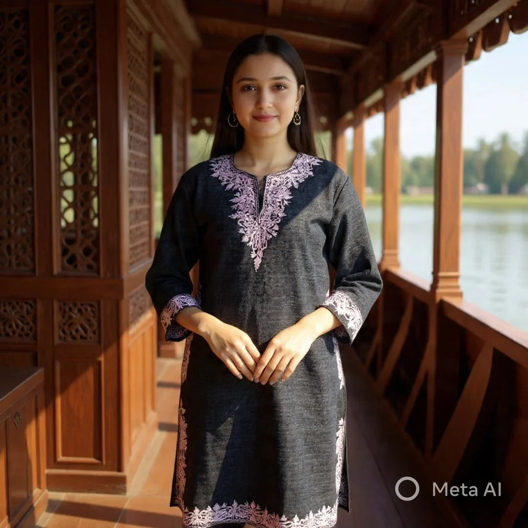 Kids Yak Wool Faran (Pheran) | S Dark Grey | V Neck