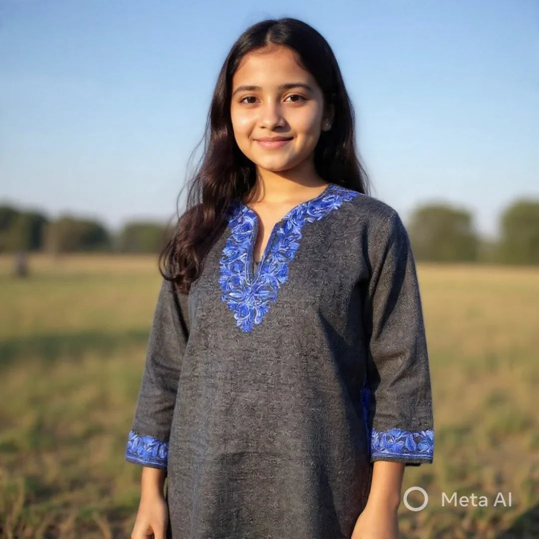 Kids Yak Wool Faran (Pheran) | L Grey | V Neck